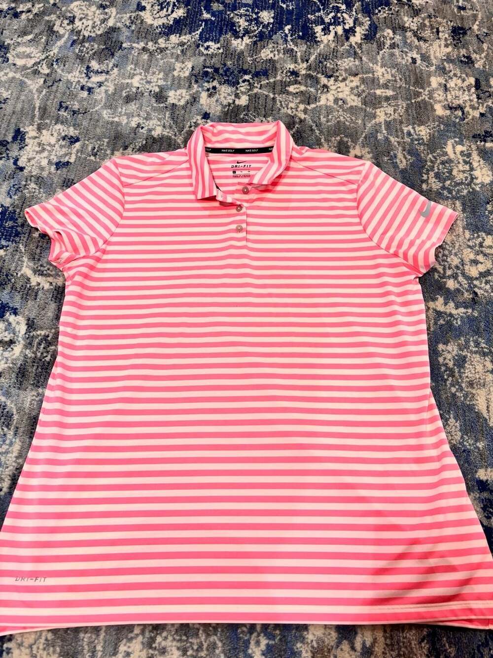 Nike Dri-FIT Women's Pink and White Striped Golf Polo Shirt XL
